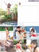 A collage of photos of a woman in a bikini and flip flops.